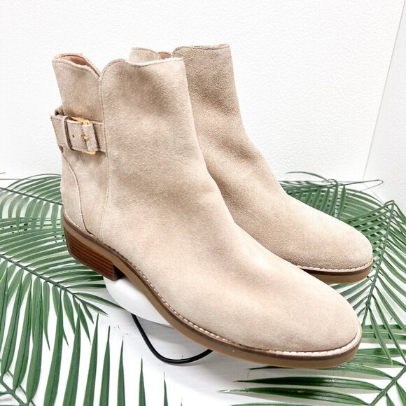 Cole Haan Tan Suede Hampshire Almond Toe Buckle Zip Ankle Boots Size 8.5B NWOB - Picture 4 of 14